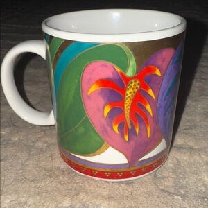 Colorful Laurel Burch Anthurium Floral Mug with Leaf Design